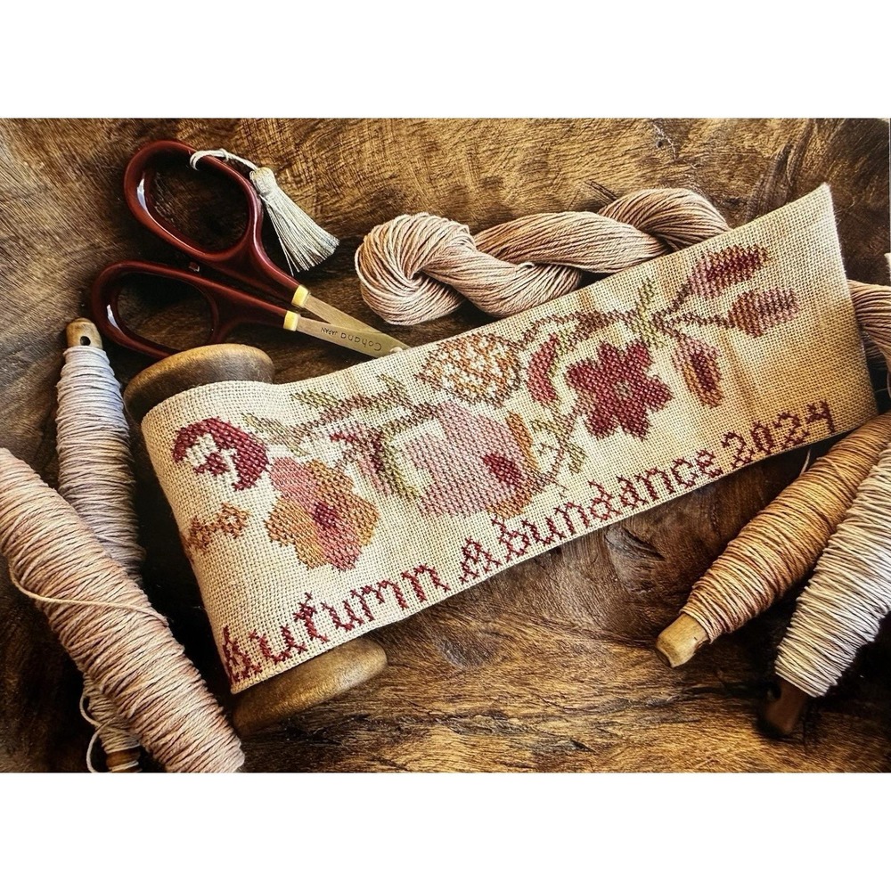 Mrs. Flossy Autumn Abundance Spool Cross Stitch Kit Fabric Thread & Wood Spool